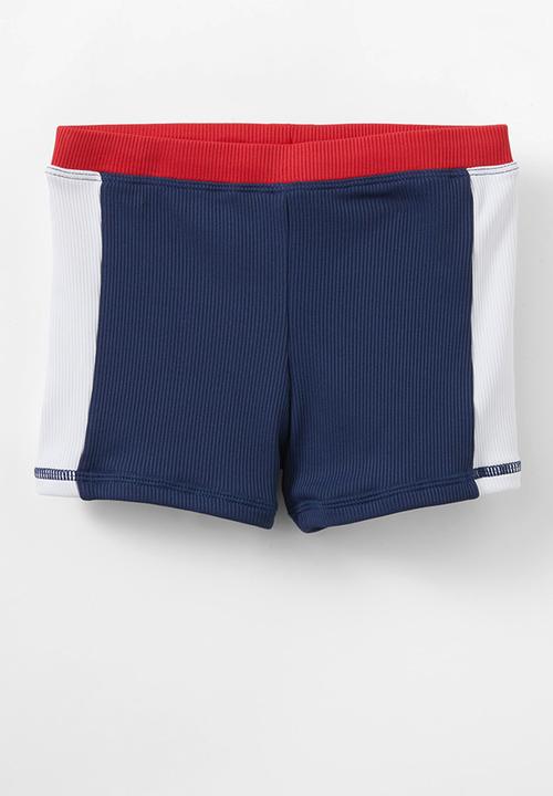 Cotton On - Flynn rash vest and billy boyleg trunk set - varsity red rib/in the navy rib/panel
