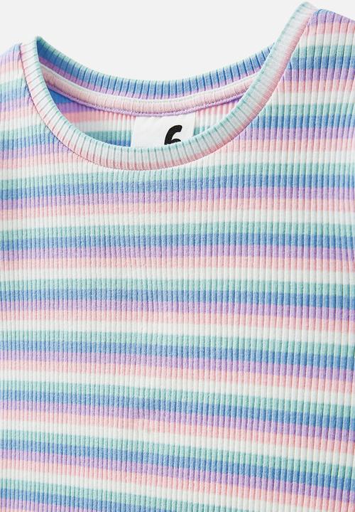 Cotton On - Raya rib baby tee - rainbow sky stripe