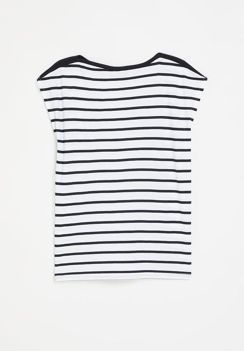 POLO - Girls jade striped tee - white