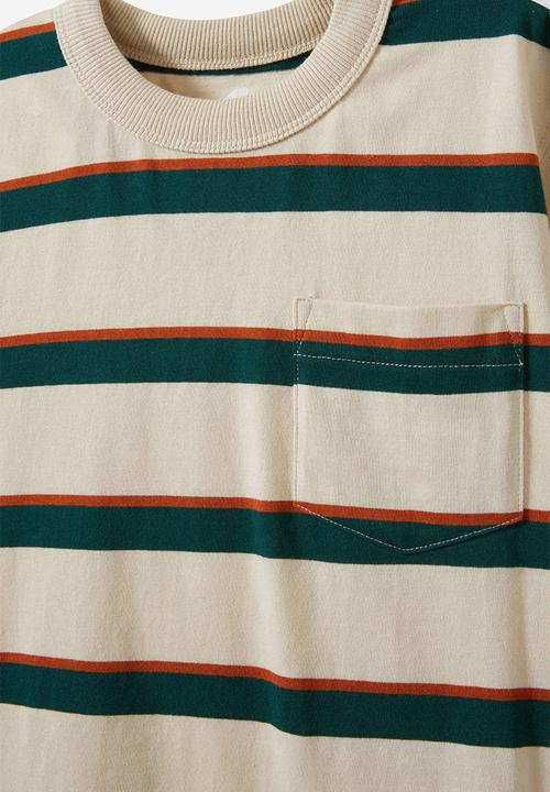 Cotton On - The essential short sleeve tee - rainy day/rusty orange/pine tree green stripe