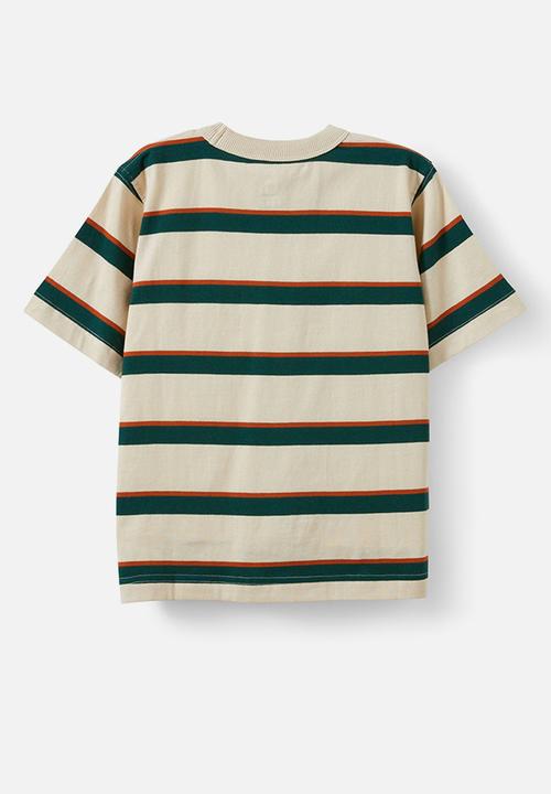 Cotton On - The essential short sleeve tee - rainy day/rusty orange/pine tree green stripe