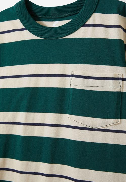 Cotton On - The essential short sleeve tee - rainy day/pine tree green/squid ink stripe