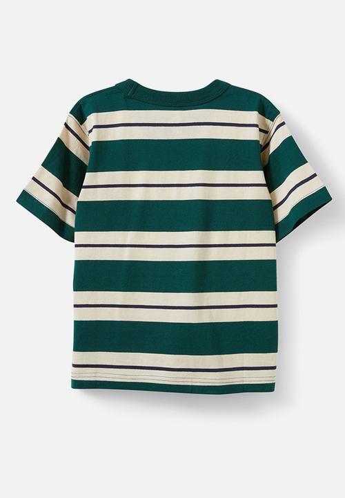 Cotton On - The essential short sleeve tee - rainy day/pine tree green/squid ink stripe