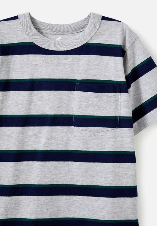 Cotton On - The essential short sleeve tee - fog grey marle/pine tree green/in the navy
