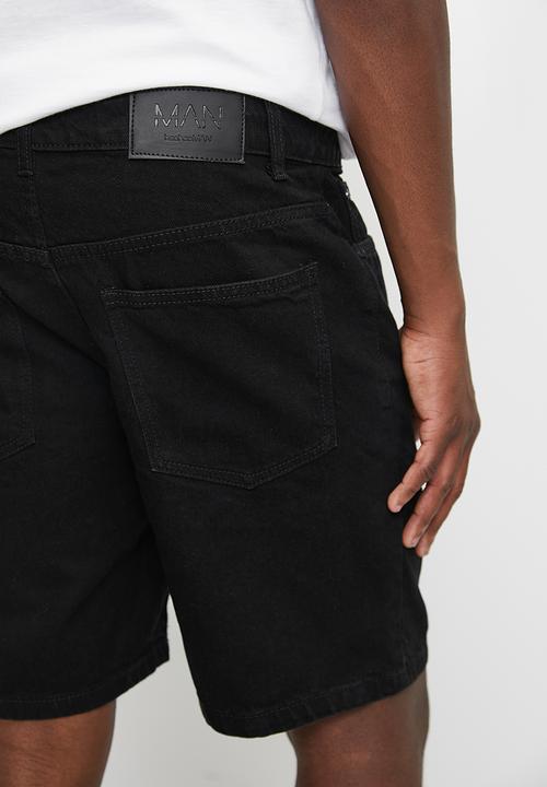 boohooMAN - Slim rigid denim shorts in black - true black
