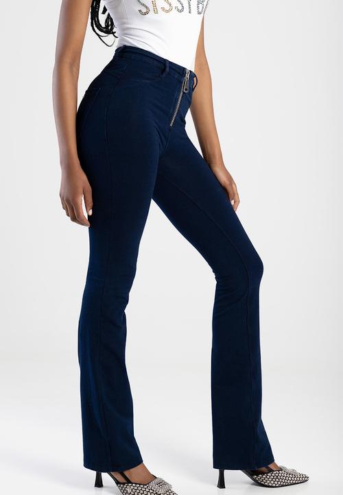 SISSY BOY - Willow: high waist bootleg with exposed zip knit denim  - indigo