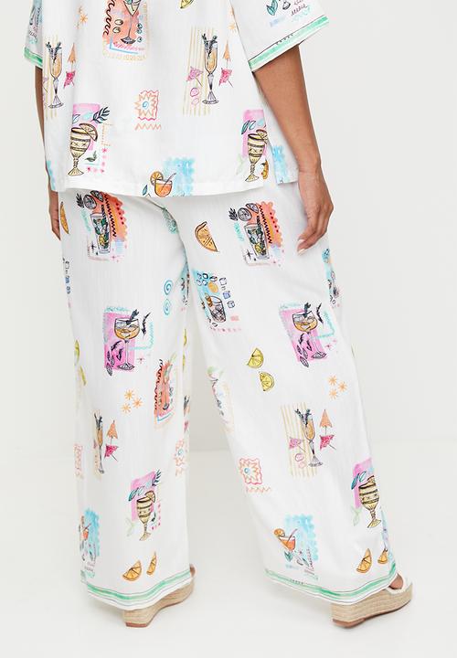 Me&B - Plus Elasticated Wide Leg Pants In Cocktail - Cocktail