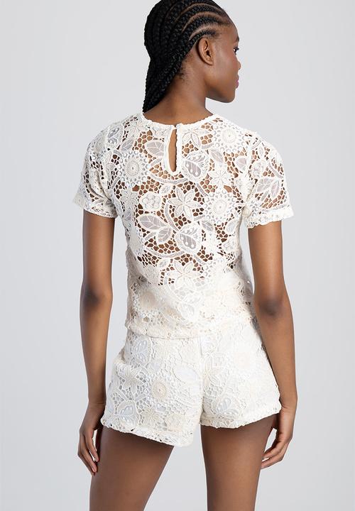 SISSY BOY - Summer stunner:basic woven cropped top - off white/beige