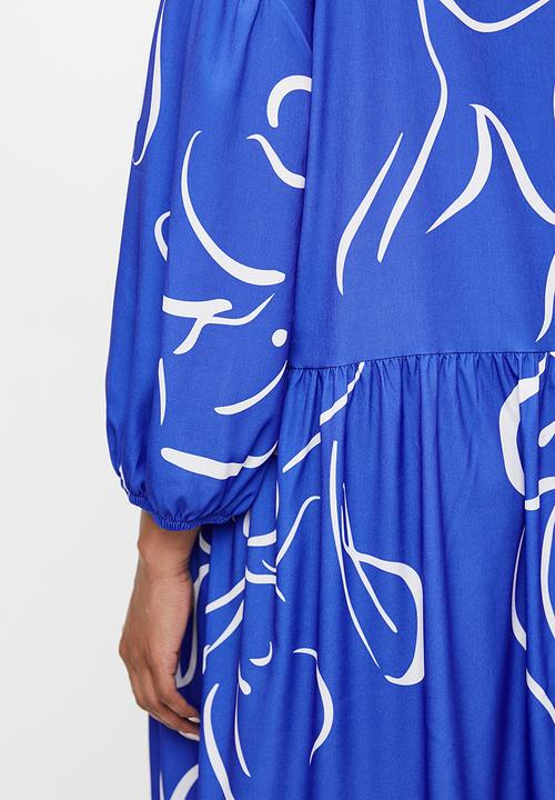 edit - Printed tiered midi dress - ink sketched floral stripe dbl border.