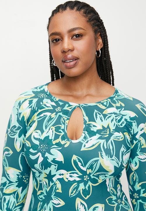 Lizzy - Plus tizona ls full body rashie swimsuit - teal floral