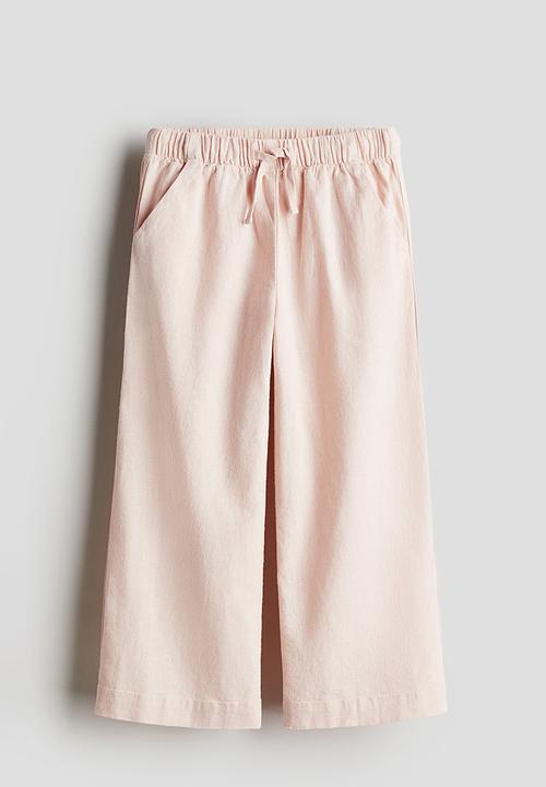 H&M - Wide linen-blend pull-on trousers - light pink
