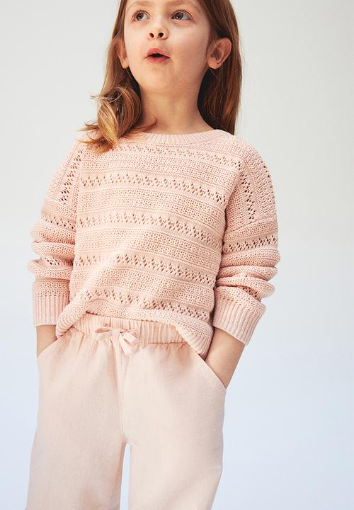 H&M - Wide linen-blend pull-on trousers - light pink