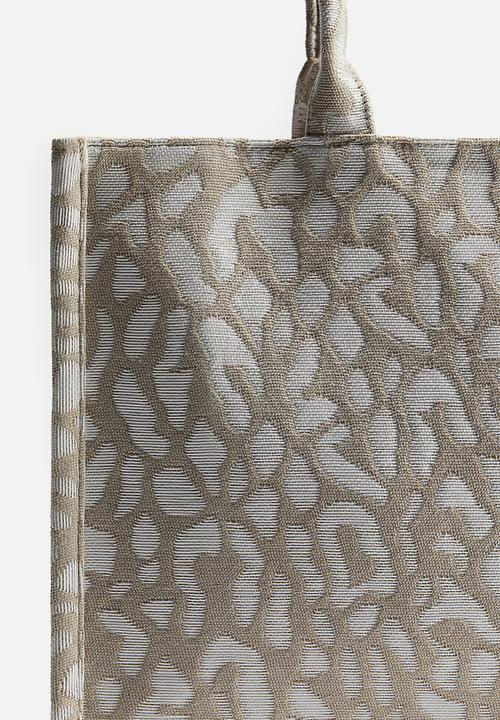 H&M - Jacquard-weave shopper - beige/leopard print 