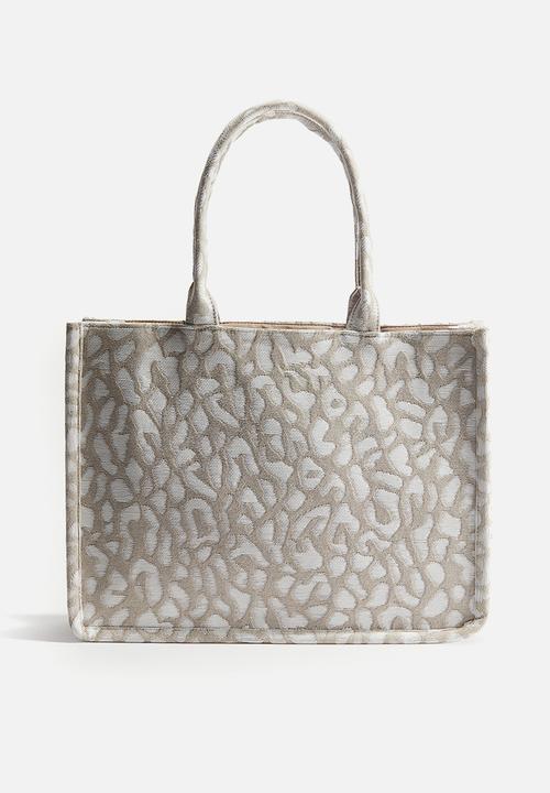 H&M - Jacquard-weave shopper - beige/leopard print 