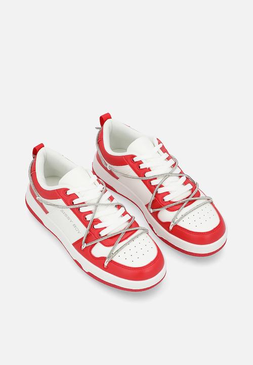 SISSY BOY - Colourblock Sneaker With Diamante Trim - White/Red