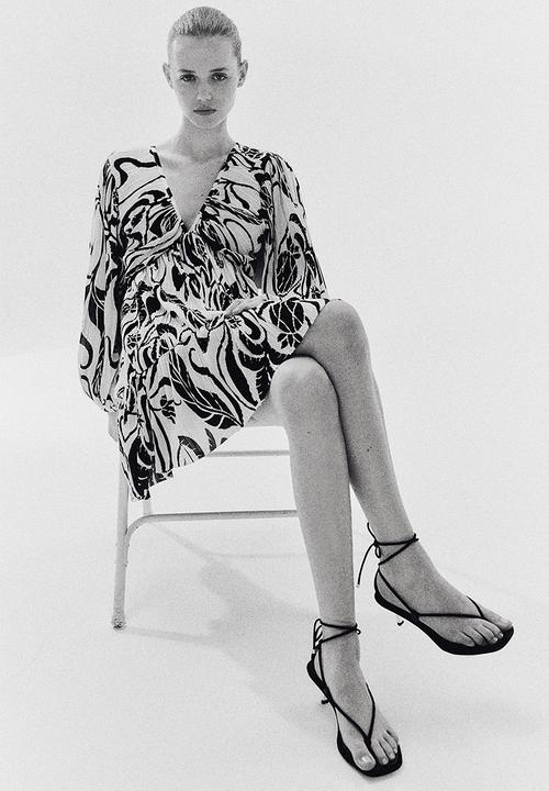 H&M - Plissé dress - cream & black patterned