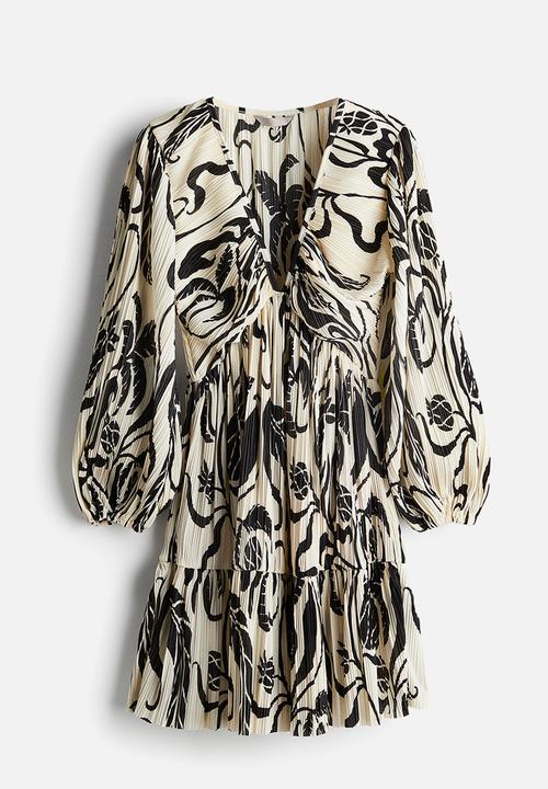 H&M - Plissé dress - cream & black patterned