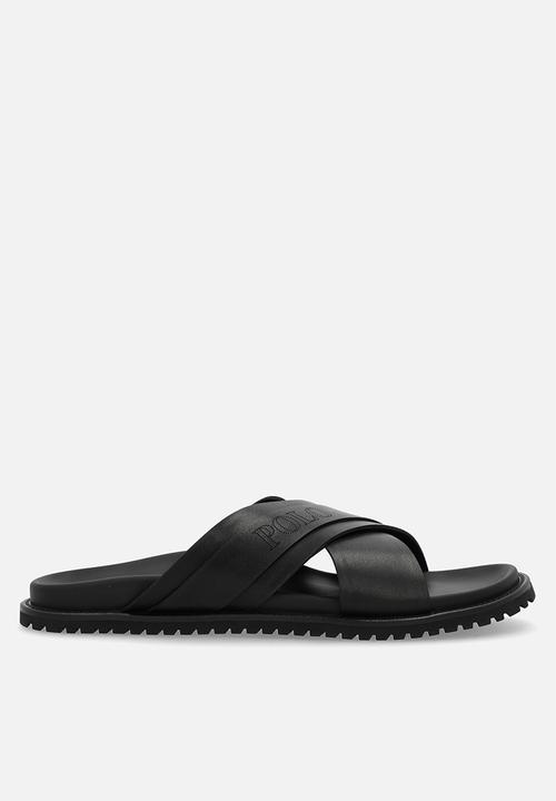POLO - Cross over polo pinpunch leather sandal - black