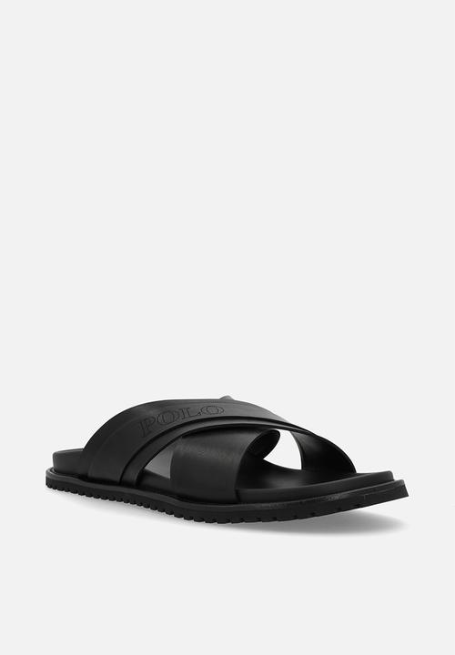 POLO - Cross over polo pinpunch leather sandal - black