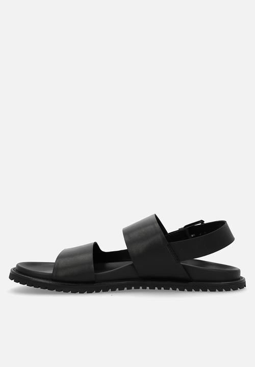 POLO - Double ankle strap leather sandal - black