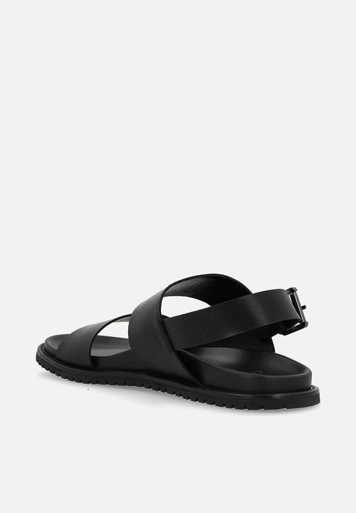 POLO - Double ankle strap leather sandal - black