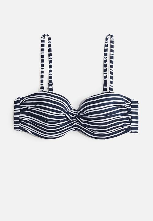 H&M - Balconette bikini top - navy blue striped