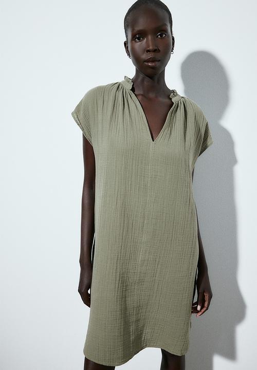 Muslin dress - khaki green - 1178304003
