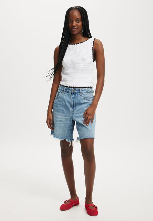 Cotton On - Crochet Boatneck Low Back Tank - White