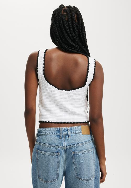 Cotton On - Crochet Boatneck Low Back Tank - White