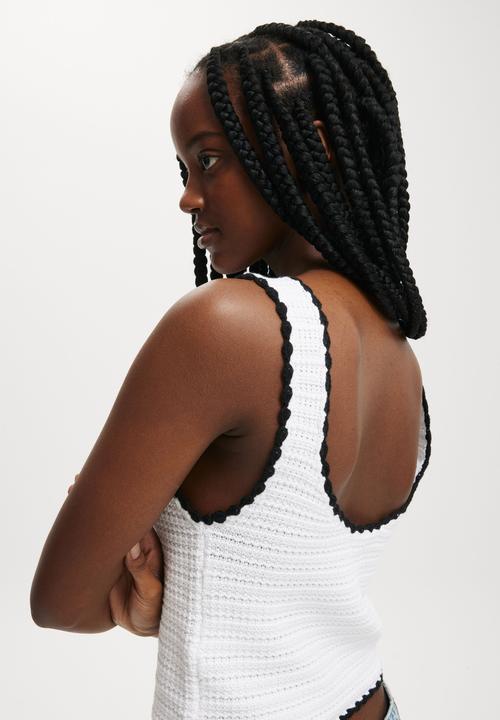 Cotton On - Crochet Boatneck Low Back Tank - White