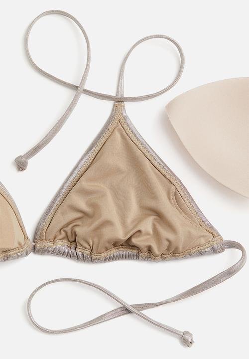 H&M - Padded triangle bikini top - beige & silver