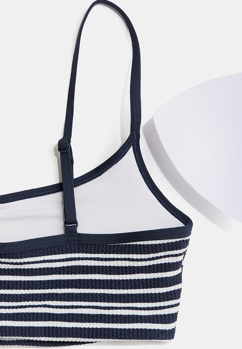 H&M - Padded bikini top - navy blue striped