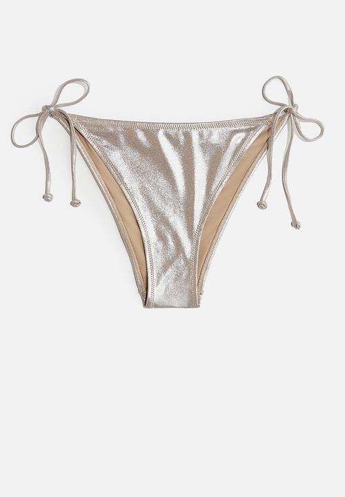 H&M - Tie tanga bikini bottoms - beige & silver 