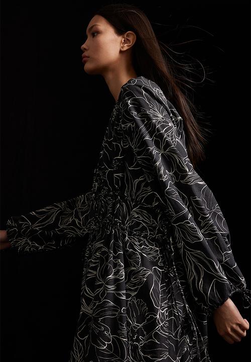H&M - Drawstring-detail dress - black floral