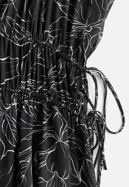 H&M - Drawstring-detail dress - black floral