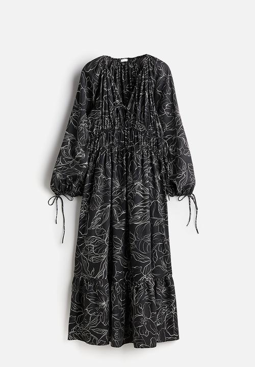 H&M - Drawstring-detail dress - black floral