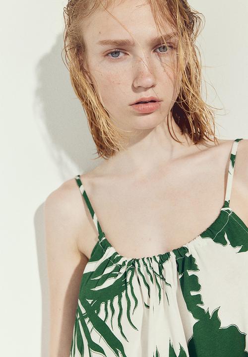 H&M - Oversized jersey dress - white & green patterned
