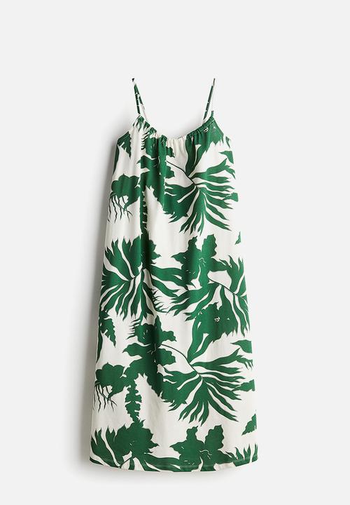 H&M - Oversized jersey dress - white & green patterned