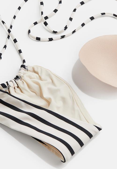 H&M - Padded halterneck bikini top - white & black striped 
