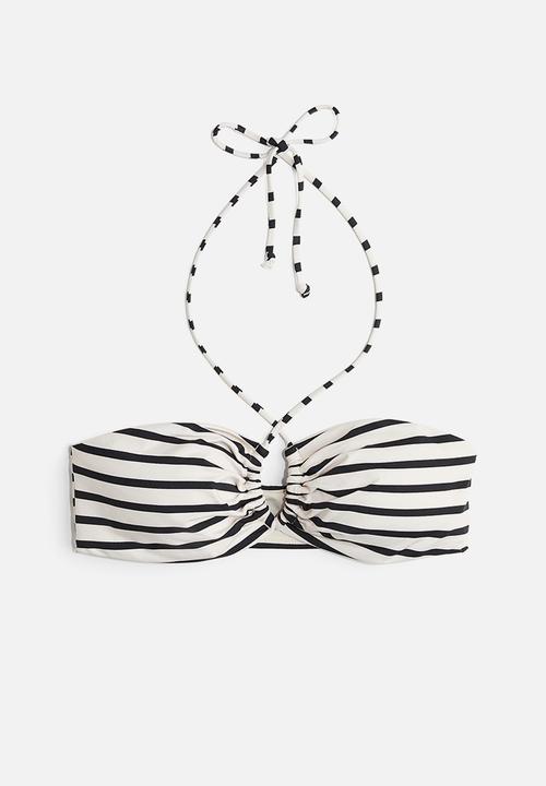 H&M - Padded halterneck bikini top - white & black striped 