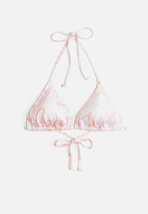 H&M - Padded triangle bikini top - white/apricot patterned