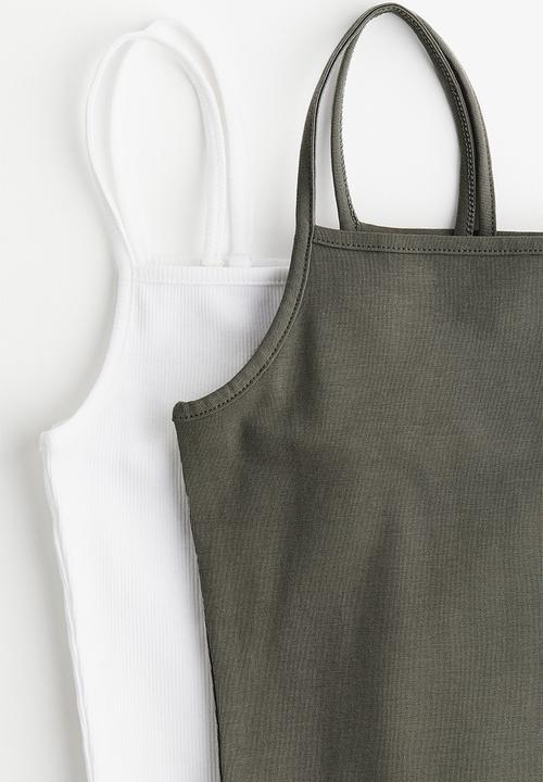 H&M - 2 pack strappy tops - khaki green & white