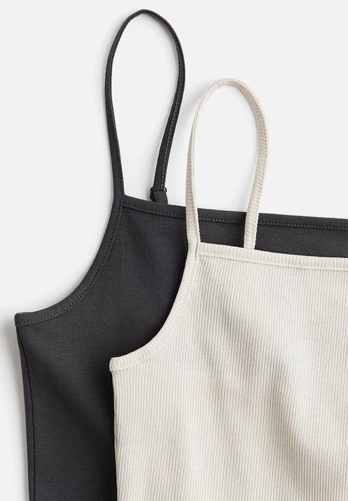 H&M - 2 pack strappy tops - light beige & dark grey