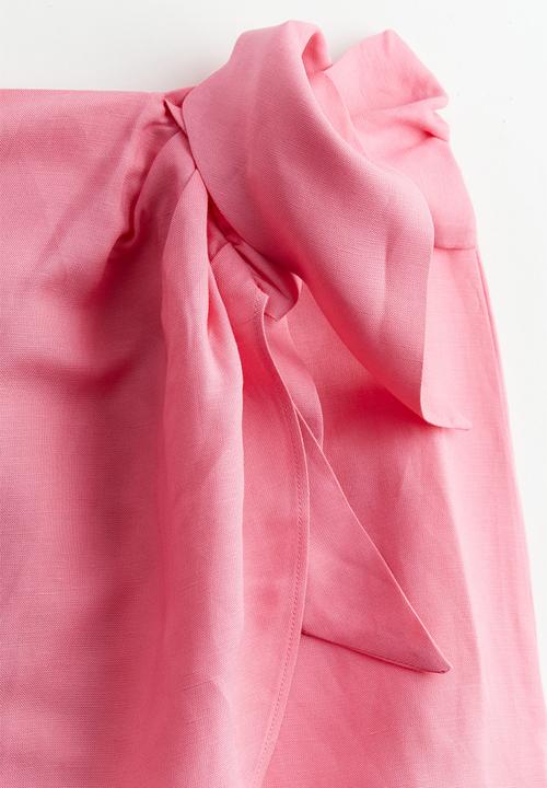 H&M - Linen-blend wrap mini skirt - pink