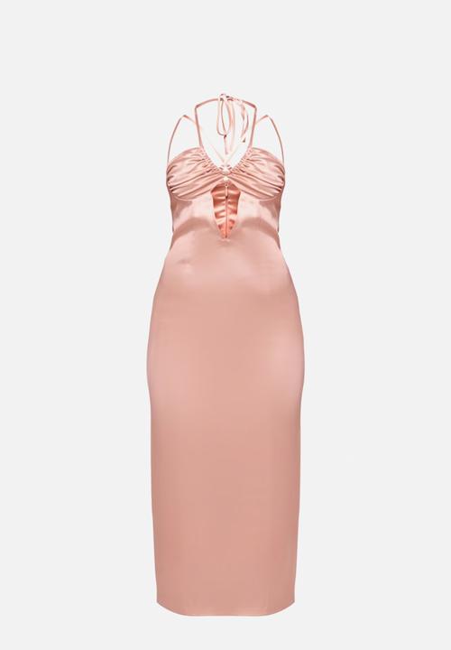 PrettyLittleThing - Satin Halter Neck Midi Dress - Neutral