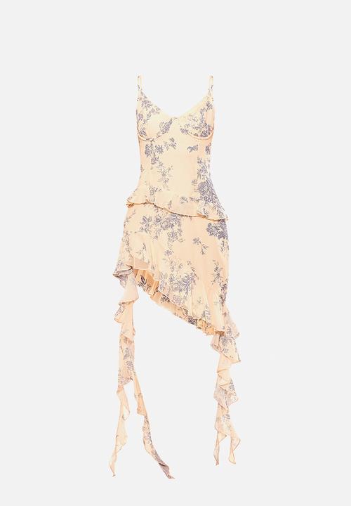 PrettyLittleThing - Floral Chiffon Frill Drape Mini Dress - Multi