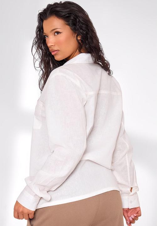PrettyLittleThing - Contrast Stitch Long Sleeve Shirt - Ecru