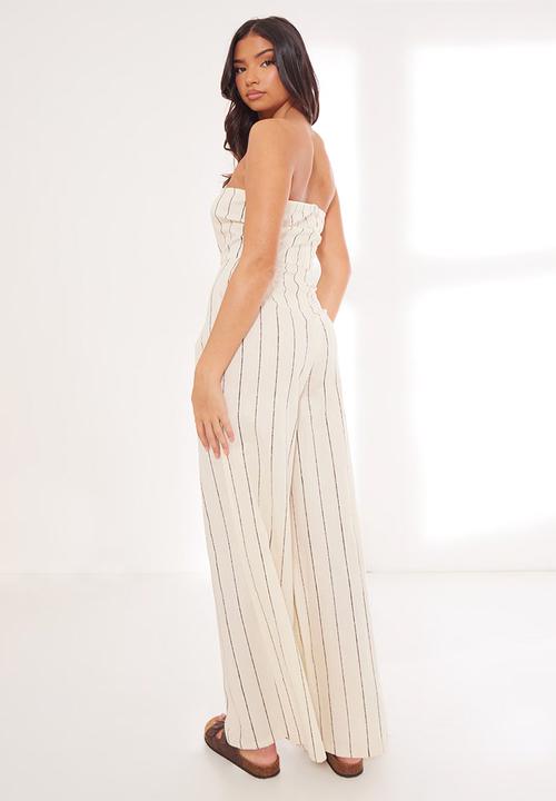 PrettyLittleThing - Stripe Bandeau Pocket Detail Jumpsuit - Stone