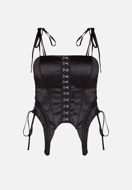 PrettyLittleThing - Hook And Eye Tie Side Corset - Black