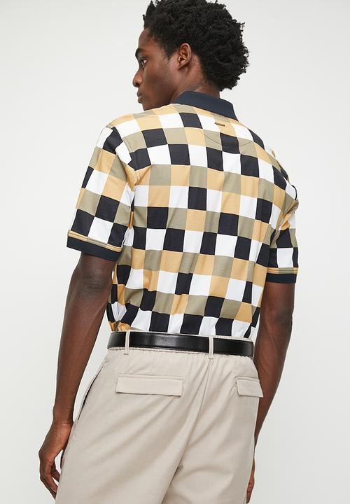 POLO - Bran Block Mercerised Short sleeve Golfer - Brown